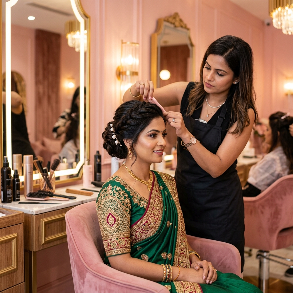 Professional hair styling at Sun Shine Salon